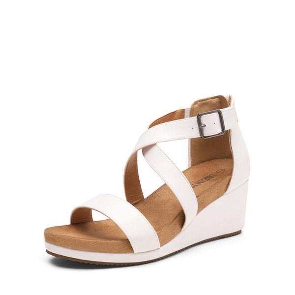 Ankle Strap Platform Wedge Sandals - WHITE PU -  0